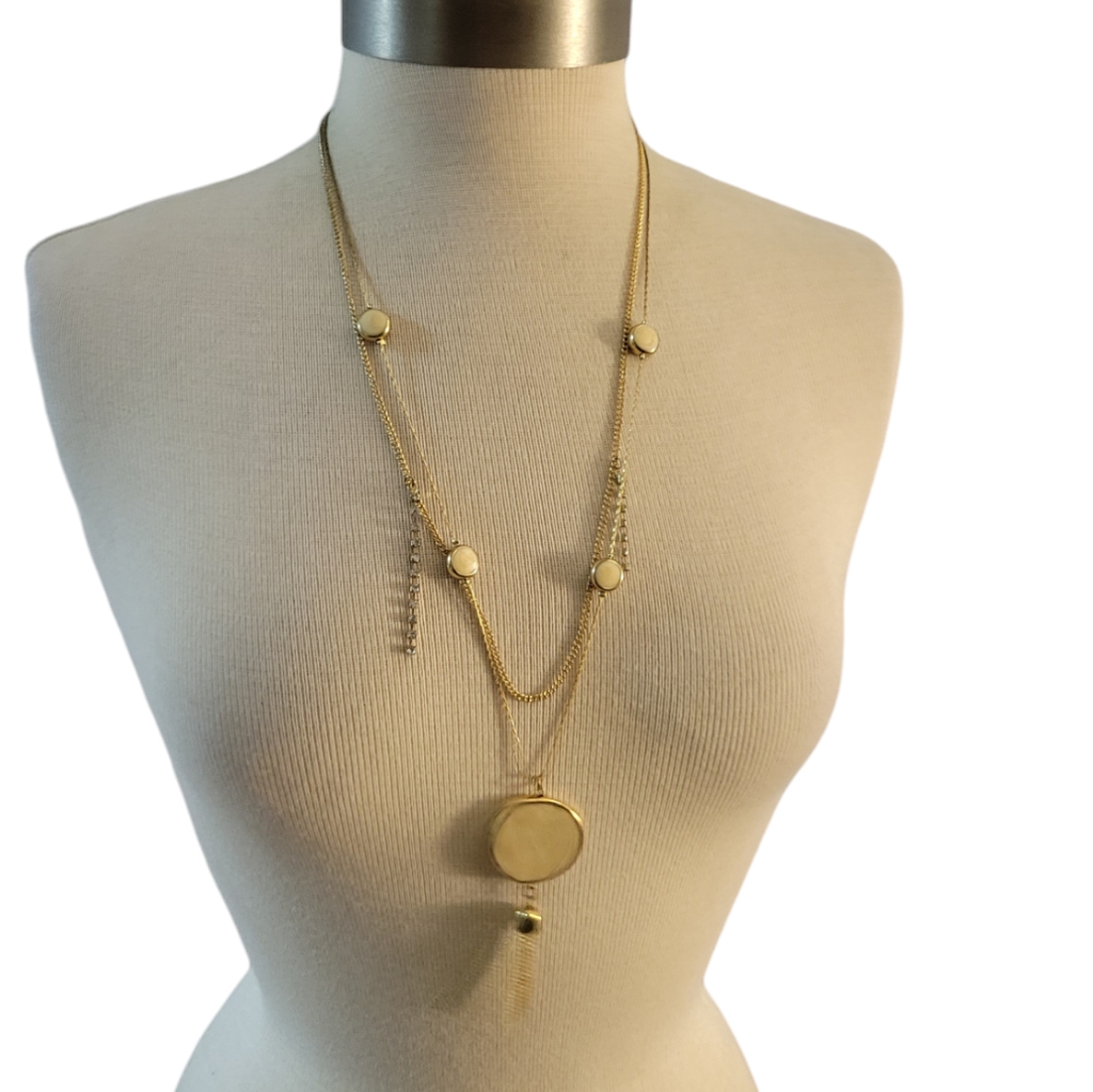 Double Chain Necklace W Enameled Pendant 25$